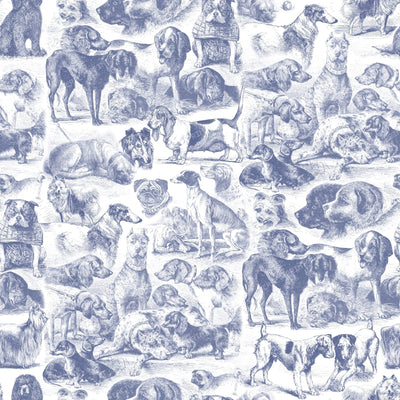 100 Cute Dog Breed Kennel Black and White Toile Pattern for Dog Lovers — Ink Blue