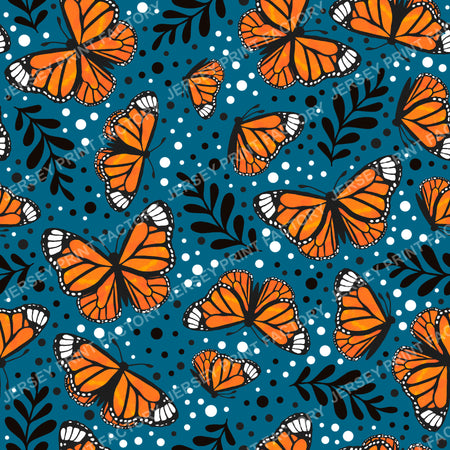Orange Monarch Butterfly Floral Dark Blue
