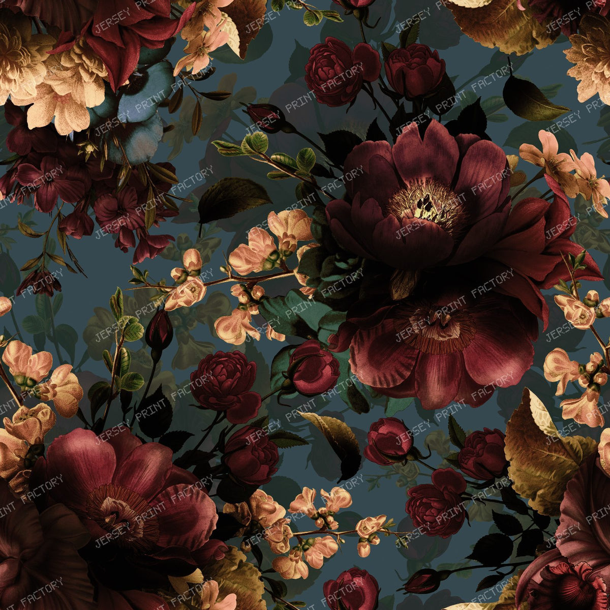 Golden Yellow and Purple Roses – Vintage Victorian Grandmillennial Romance - teal