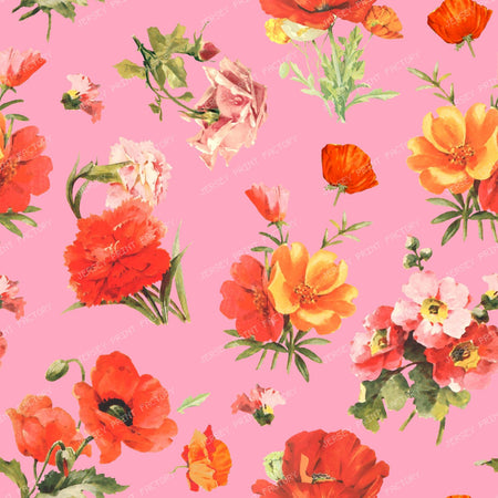 Small Red Poppy Flowers: The Cottagecore Floral Pattern on Coral Pink Background