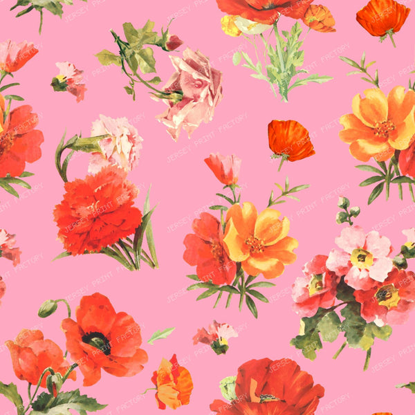 Small Red Poppy Flowers: The Cottagecore Floral Pattern on Coral Pink Background