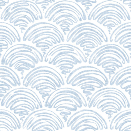 freehand scallop fog blue on white