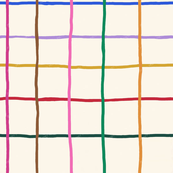 Colorful Hand Drawn Windowpane on Cream
