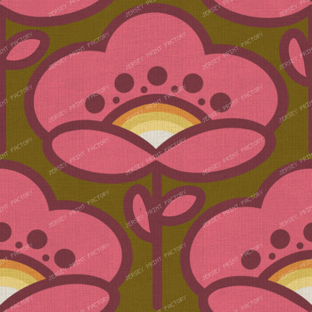 Pink Retro 70s Floral on Deep Brown Background Vintage Bold Flower Pattern — on Warm Brown