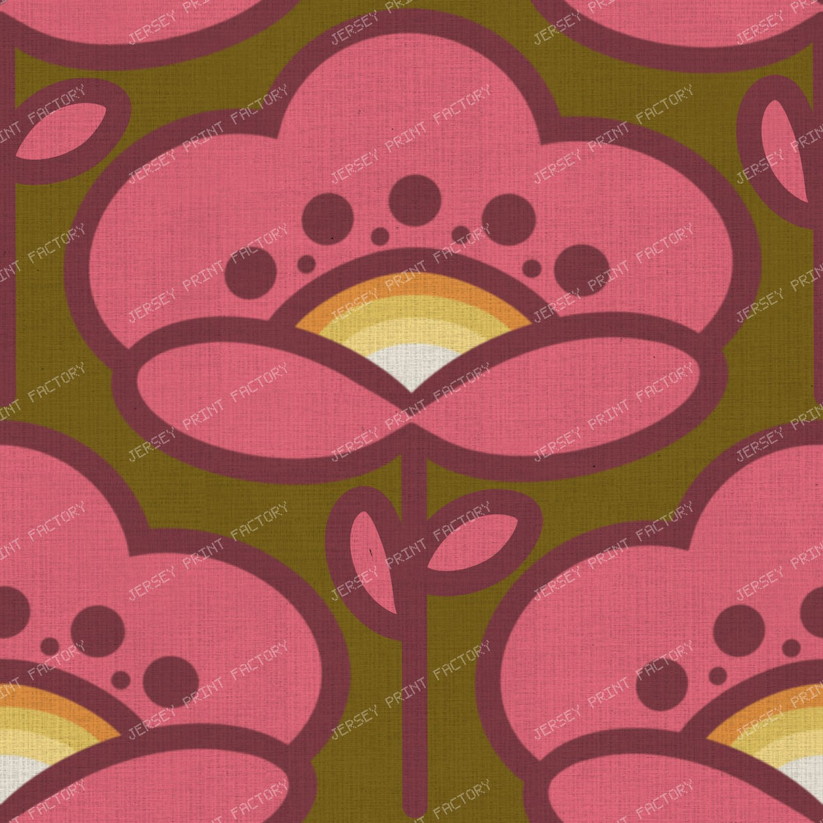 Pink Retro 70s Floral on Deep Brown Background Vintage Bold Flower Pattern — on Warm Brown