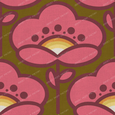 Bold 70s Pink Flower Vintage Retro Mod Floral Design On Dark Chocolate Brown — on Warm Brown