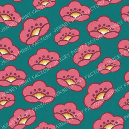 1970s Pink Mod Flowers -  Retro Floral On Bright Green