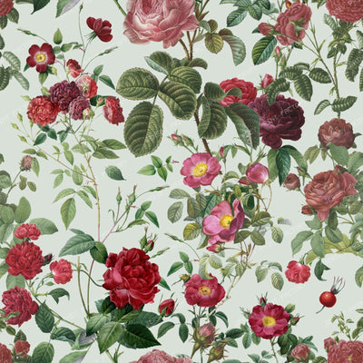Red Roses Grandmillennial Floral Botanical Pattern on Sage Green