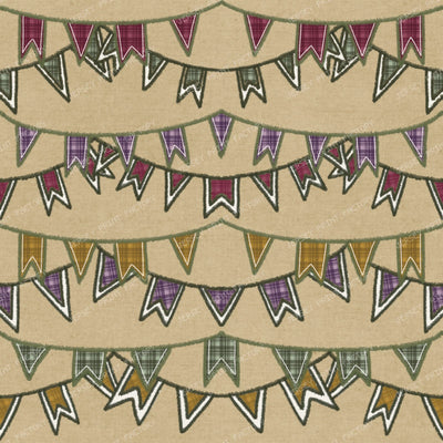 Plaid Harvest Festival Bunting Flags/ Old Harvest Lane Burlap Tan