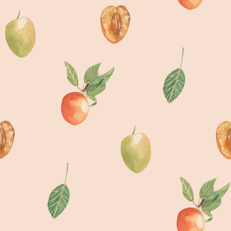 Leaves and Apricots in Soft Pink Background