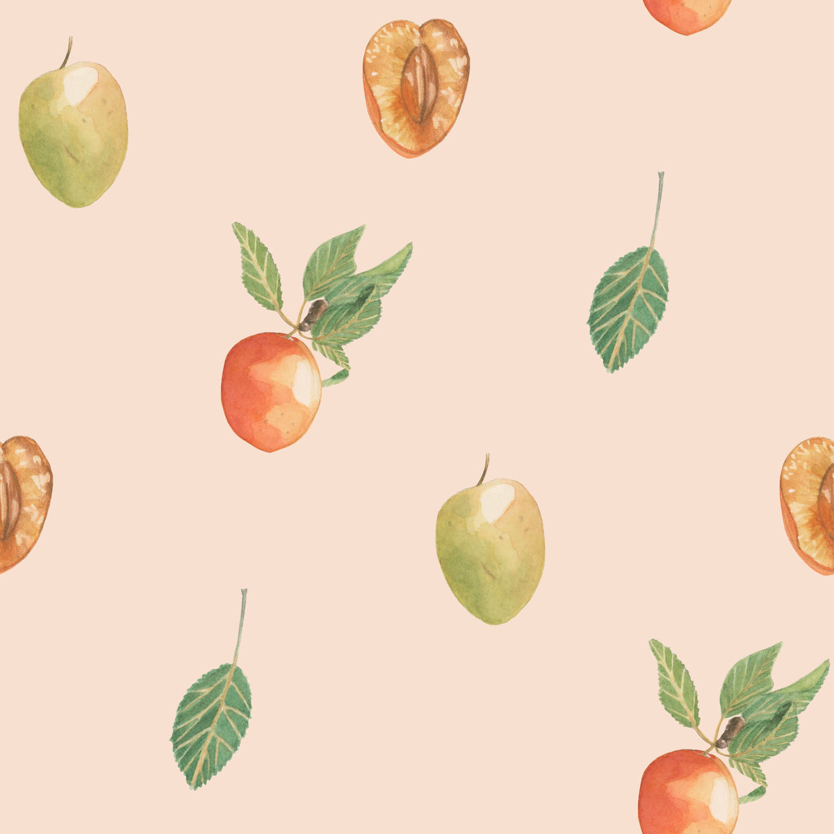 Leaves and Apricots in Soft Pink Background