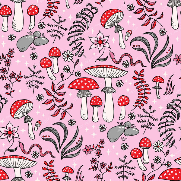 Toadstool Thicket — Red on Pink