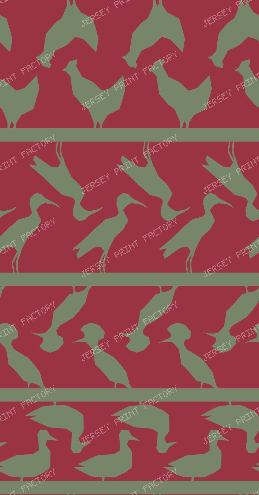 Bird Border Stripe Fabric Multicolor — Sage on burgundy