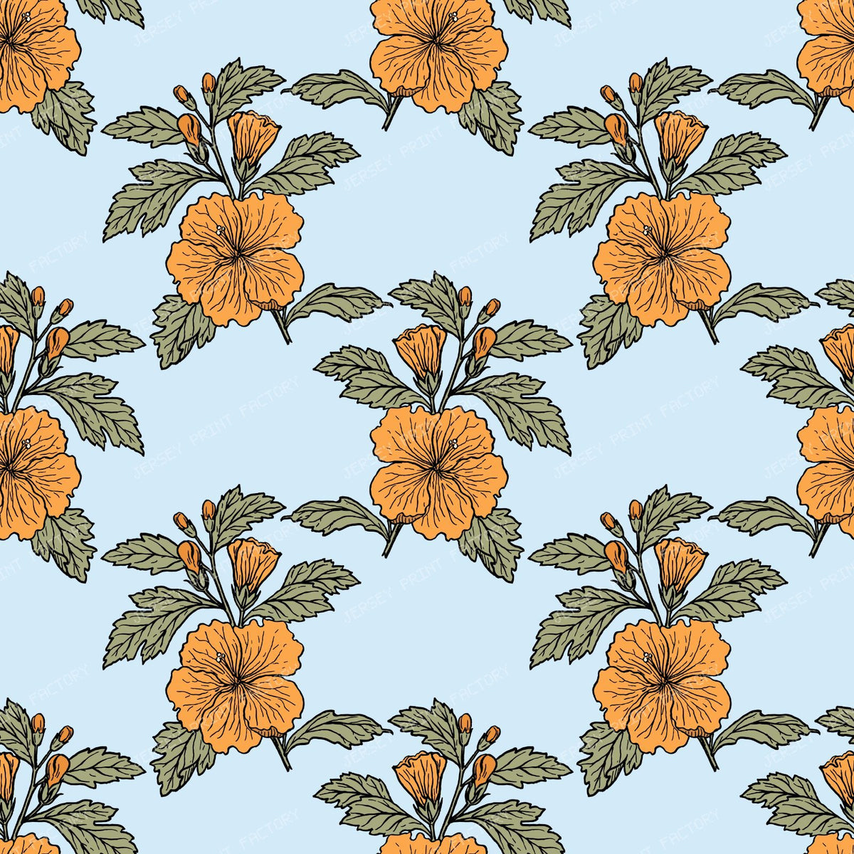 Orange Hibiscus, Orange Flowers, Floral Pattern, Greenery — Orange 3