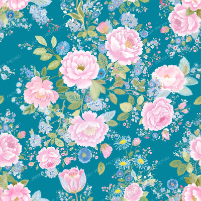 Pink Roses Garland French Country Rococo Pattern on Teal