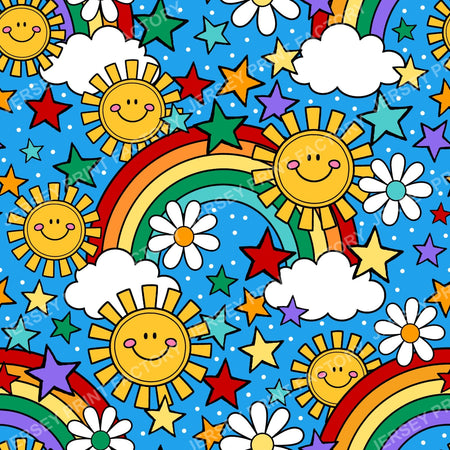 Sunshine And Rainbows Happy Sky Doodles Blue