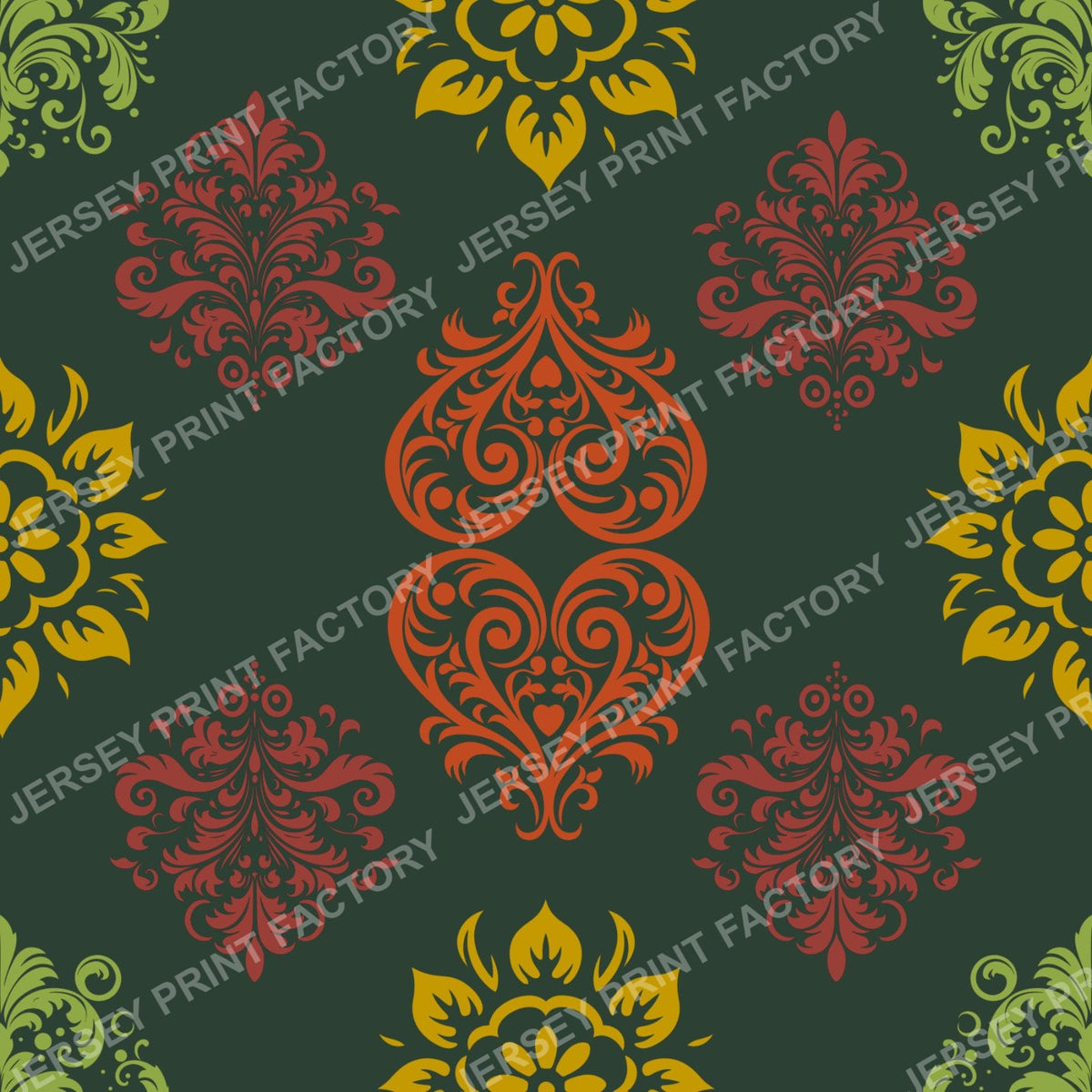 Lux Floral Damask Heart Crest Pattern  06