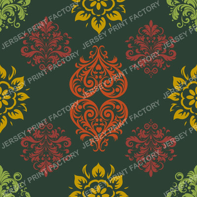 Lux Floral Damask Heart Crest Pattern  06