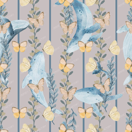 2026 PJP 100 — 10 Blue Humpback Whales and Butterflies Striped Pastel - Light Grey