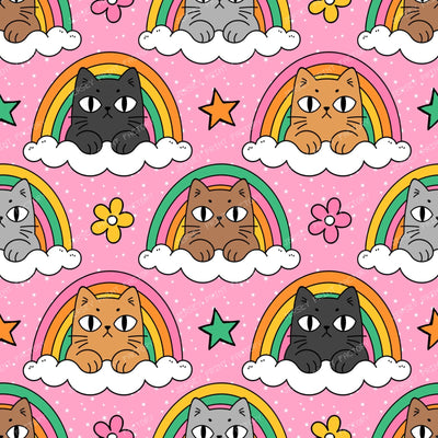 Funny Grumpy Cat  in Rainbow Cloud  on Pink