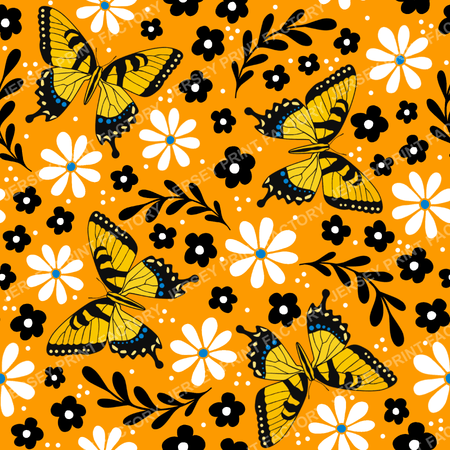 Yellow Tiger Swallowtail Butterfly Floral on Orange