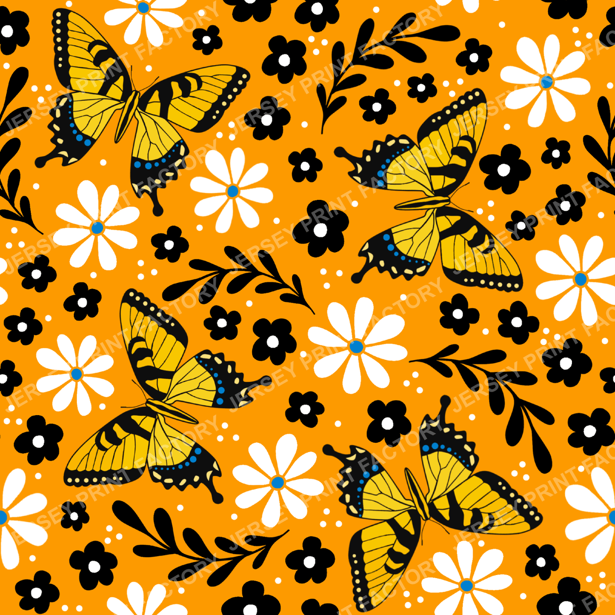 Yellow Tiger Swallowtail Butterflies Floral on Orange