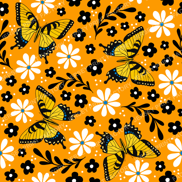 Yellow Tiger Swallowtail Butterfly Floral on Orange