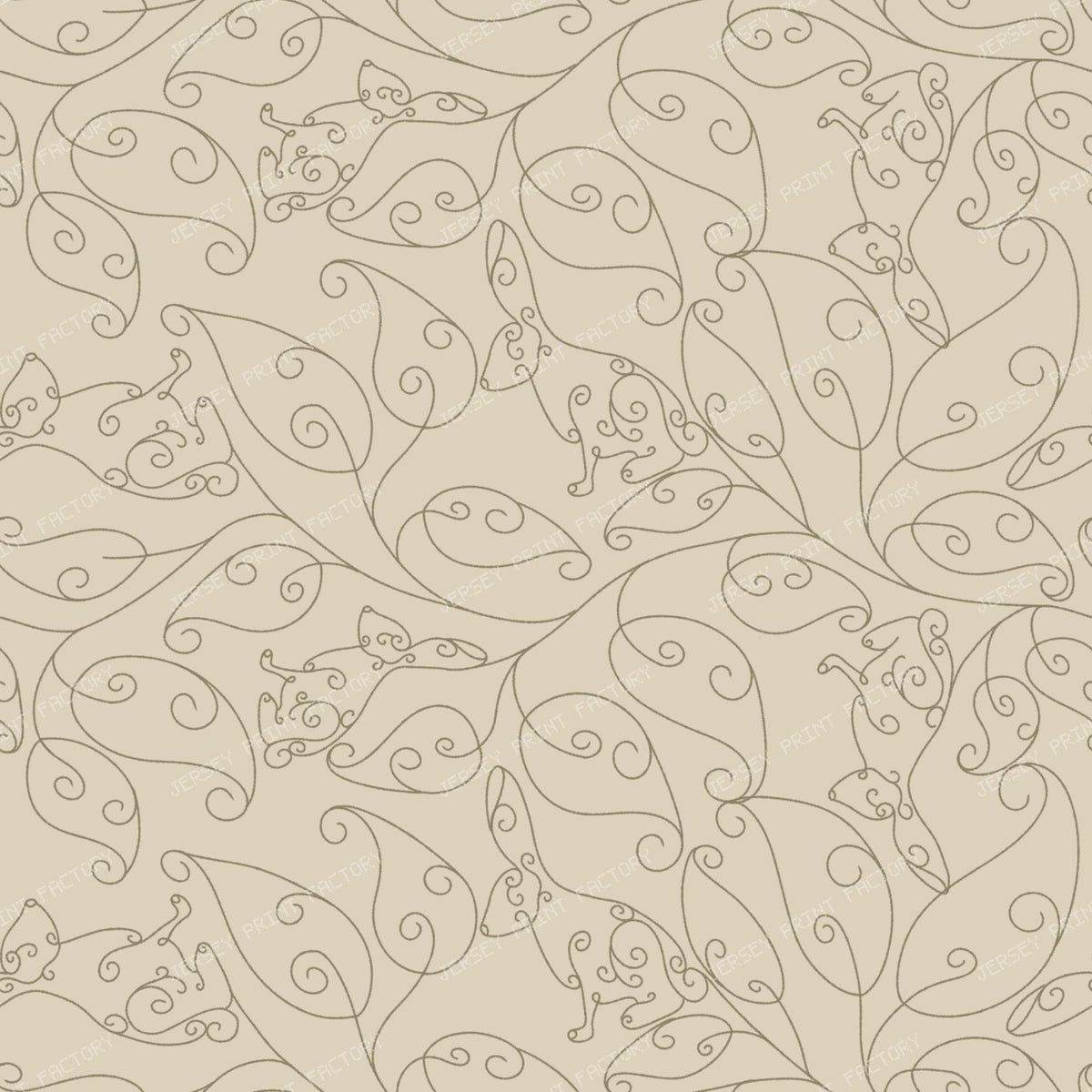 Art Deco Trailing Vine Bunnies in Tan and Beige