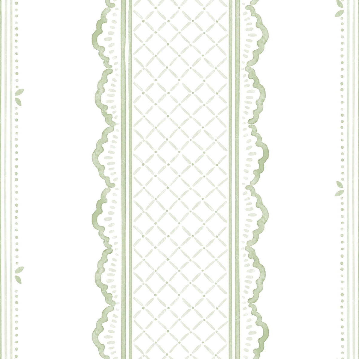 Lace Stripe Floral Grandmillennial Cottage - Light Blue and White — Green and White