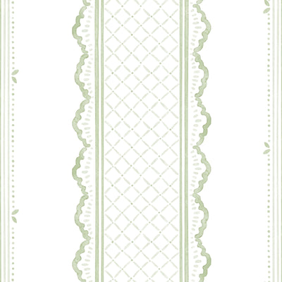Lace Stripe Floral Grandmillennial Cottage - Light Blue and White — Green and White