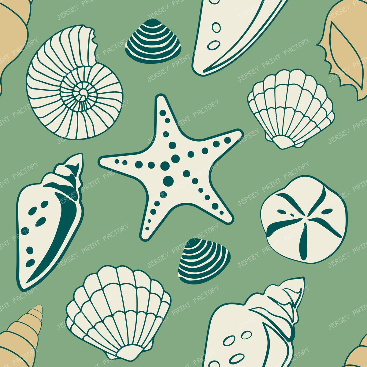 Seashells, Scallops, Conch Shells, Clam Shells, Starfish, Blue — Green 3