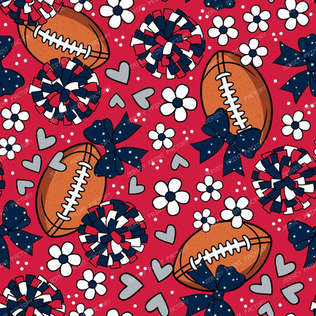 Footballs and Cheer Bows in Red and Navy