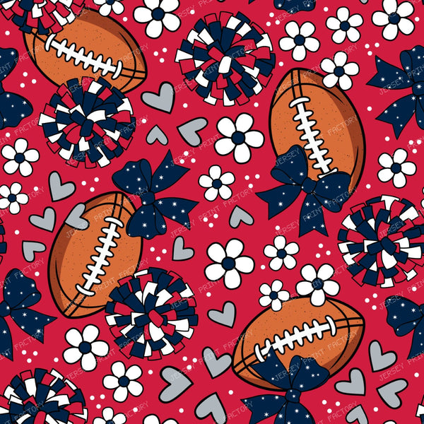 Footballs and Cheer Bows in Red and Navy
