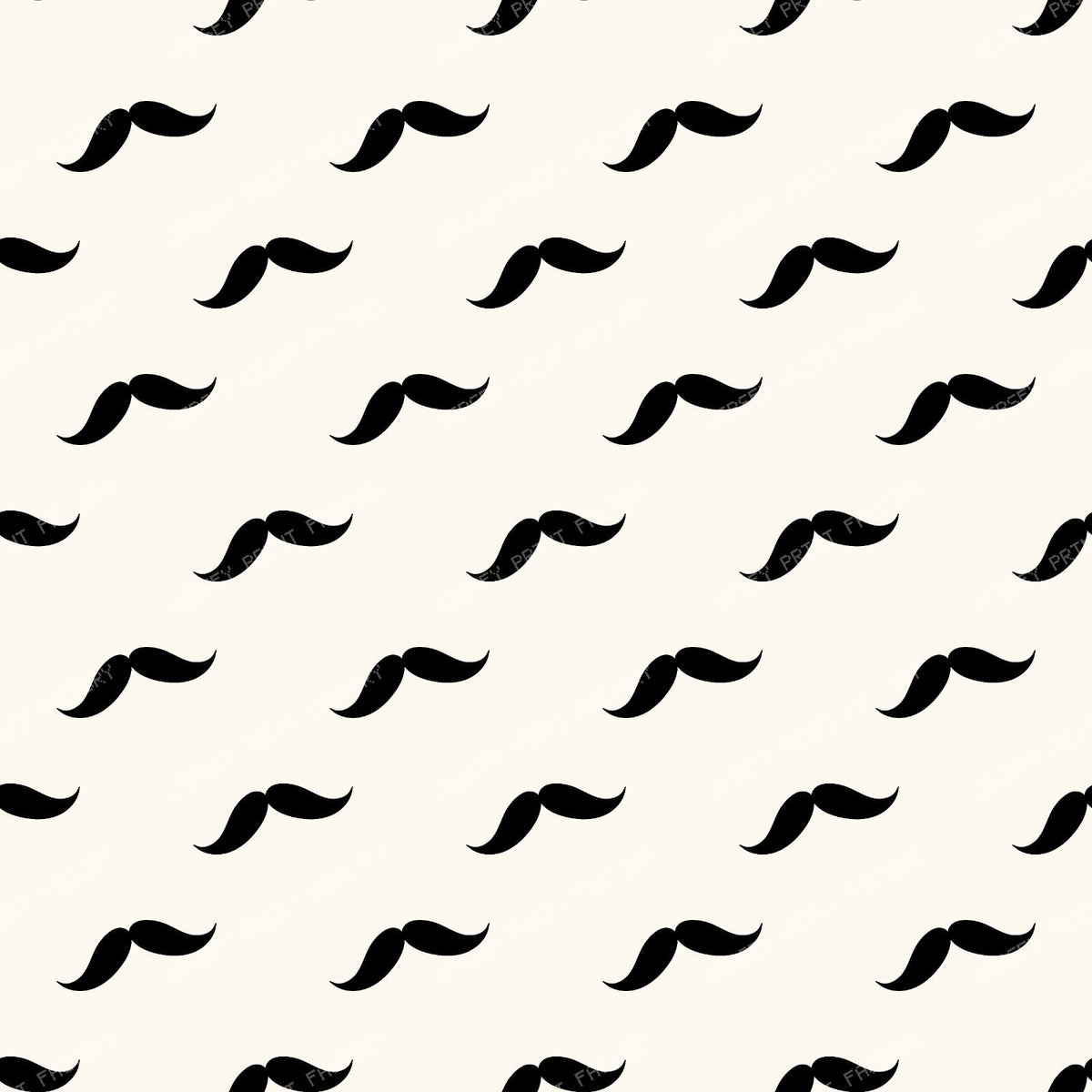 Mustache Pattern, Curly Mustache, Black and White — Beige 1