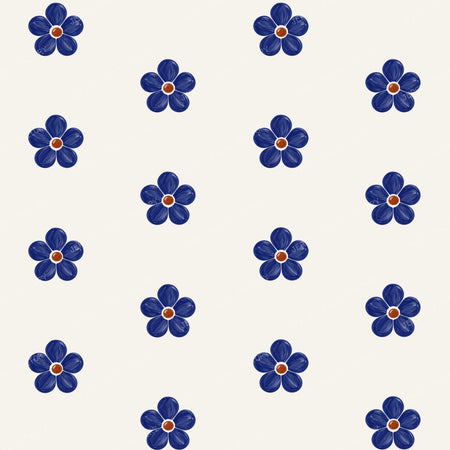 Polish Pottery Simple Cobalt Blue Daisy Flowers Stoneware Ivory