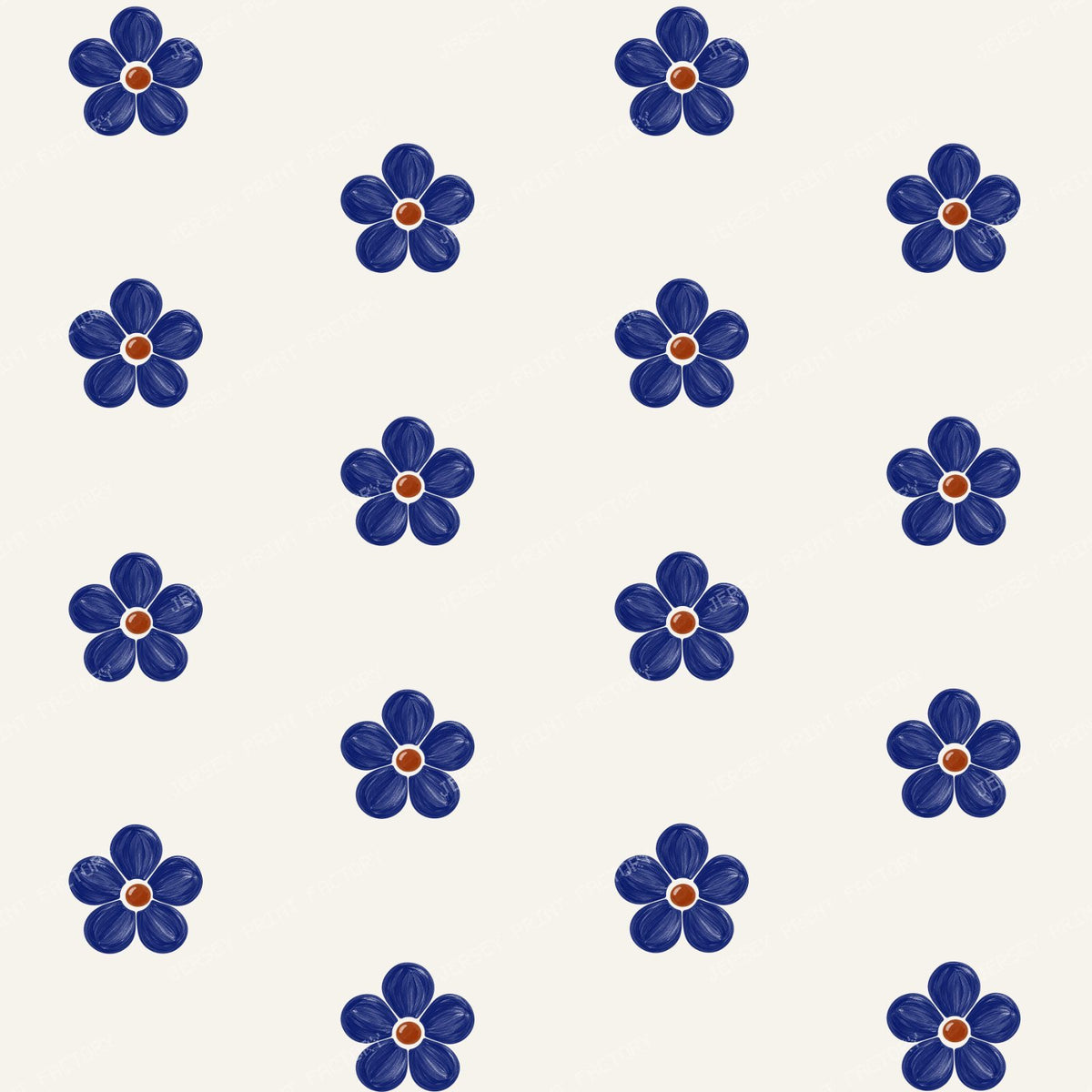 Polish Pottery Simple Cobalt Blue Daisy Flowers Stoneware Ivory