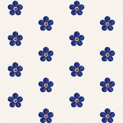 Polish Pottery Simple Cobalt Blue Daisy Flowers Stoneware Ivory