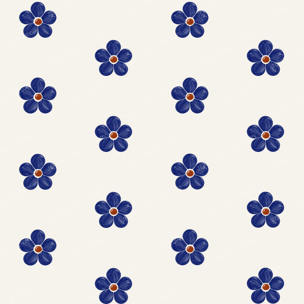 Polish Pottery Simple Cobalt Blue Daisy Flowers Stoneware Ivory