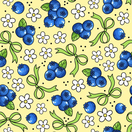 Blueberries Daisies And Bows Fruity Coquette Floral Butter Yellow