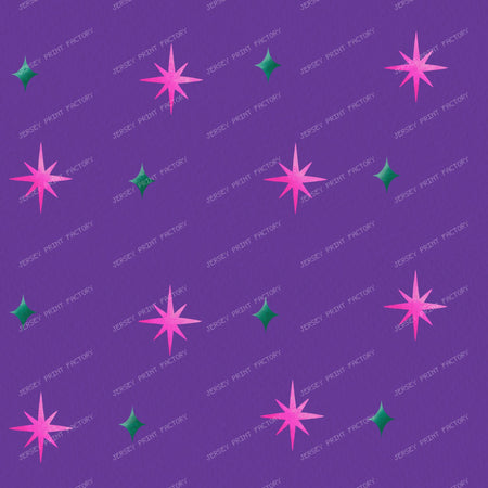Winter Pink and Green Starbursts on Bright Purple