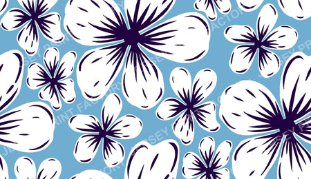 Boho Mid Century Hibiscus Flowers in Blue