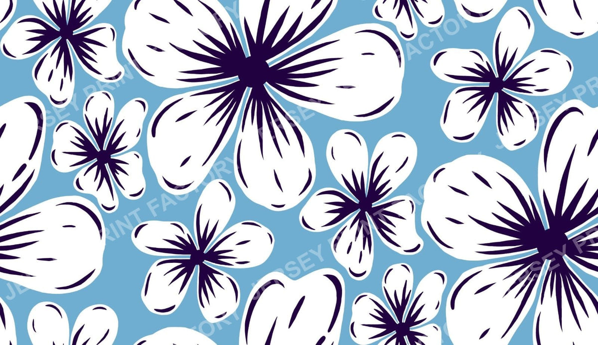 Boho Mid Century Hibiscus Flowers in Blue