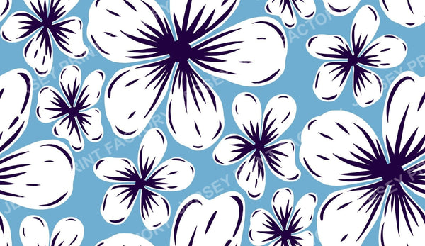 Boho Mid Century Hibiscus Flowers in Blue