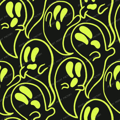 Sketchy Hand Drawn Doodle Ghosts Witchy Purple On Black Halloween — Acid Yellow