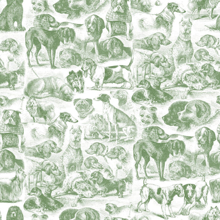 100 Cute Dog Breed Kennel Black and White Toile Pattern for Dog Lovers — Green
