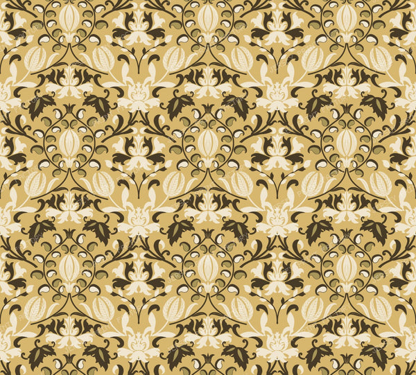 Luxury Golden Ochre and Charcoal Vintage Damask Pattern