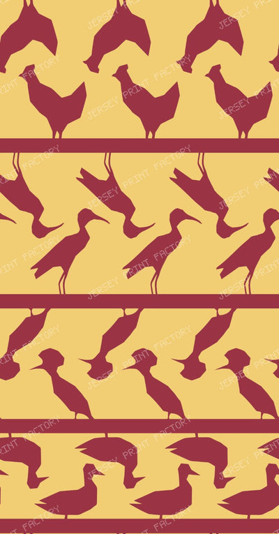 Bird Border Stripe Fabric Multicolor — Red on yellow