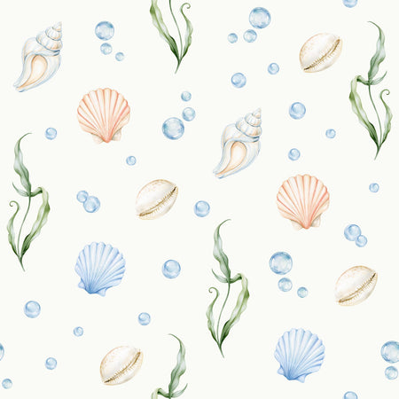 Seashells, Scallops, Conch Shells, Seaweed, Bubbles