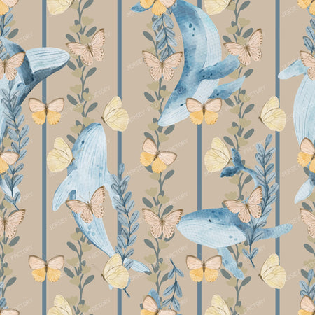 2026 PJP 100 — 09 Blue Humpback Whales and Butterflies Striped Pastel - Dark Ivory