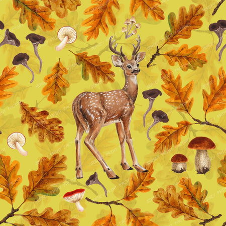 Deer in the autumnal forest on off white — on Muted Mustard